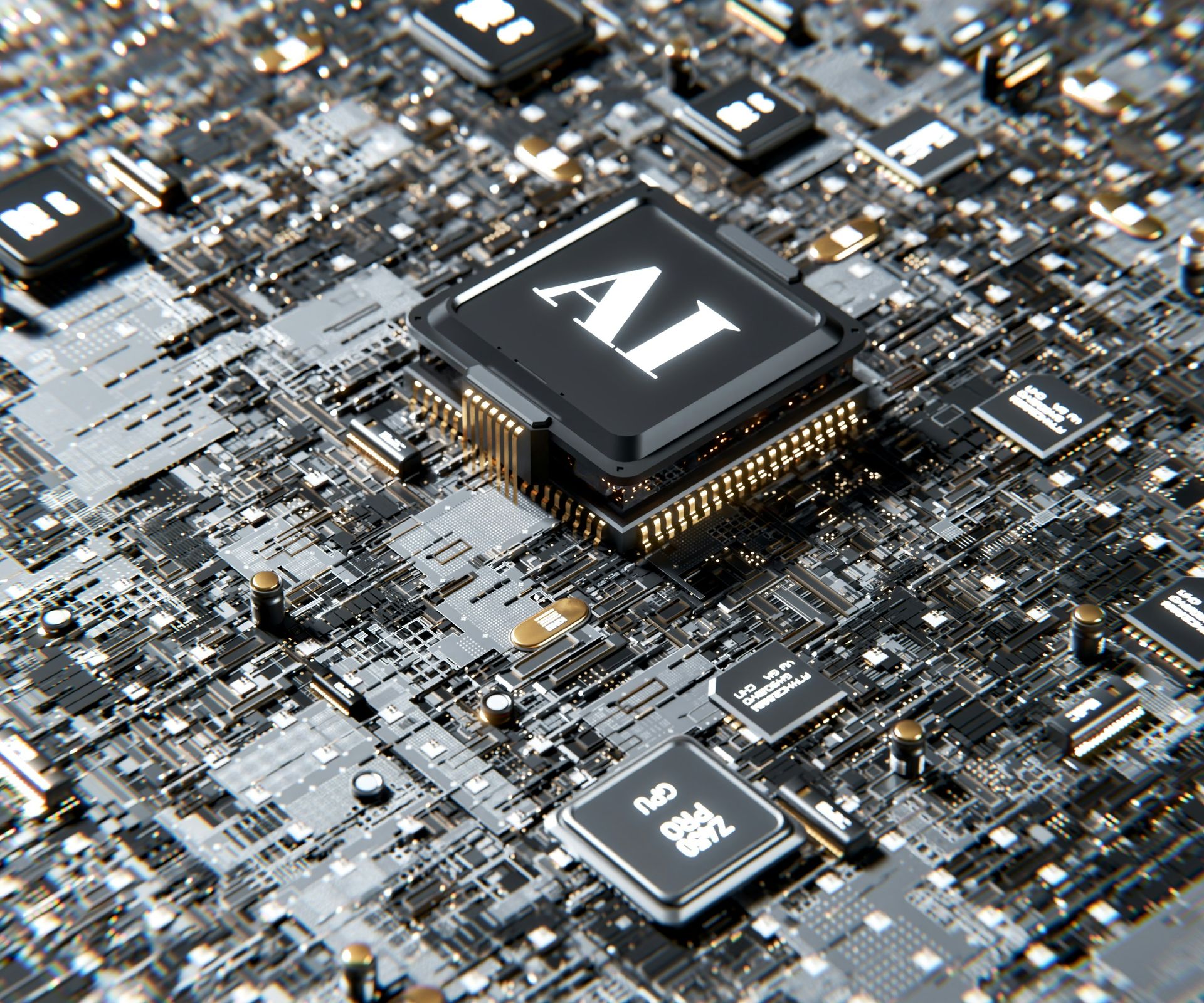 Close-up of a technology chip representing AI processing